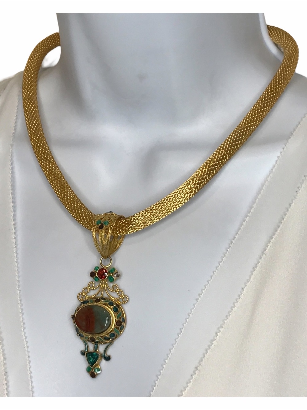 Vintage Gold Plated Vermeil Statement Pendant Necklace Earring Set - NWOT - Picture 11 of 16